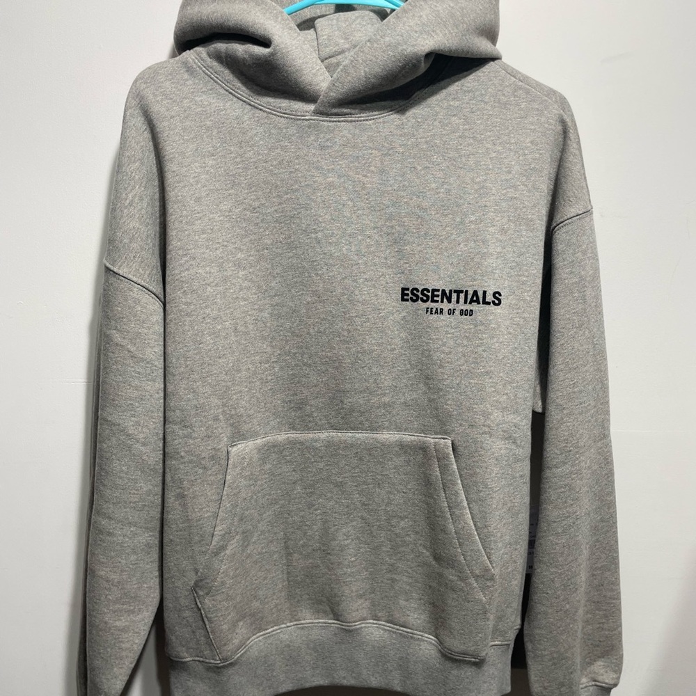 Essentials Grey Pullover Hoodie with Chest Logo